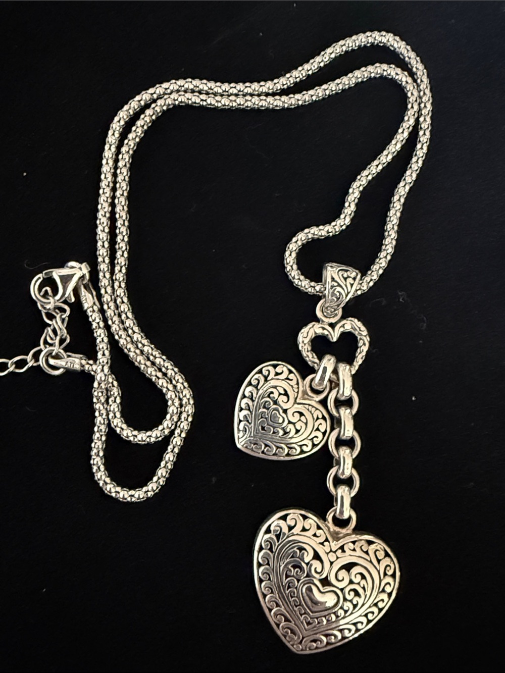 Intricate Heart Pendant Necklace ATI ID Annika Witt popcorn chain 16”-18” 925